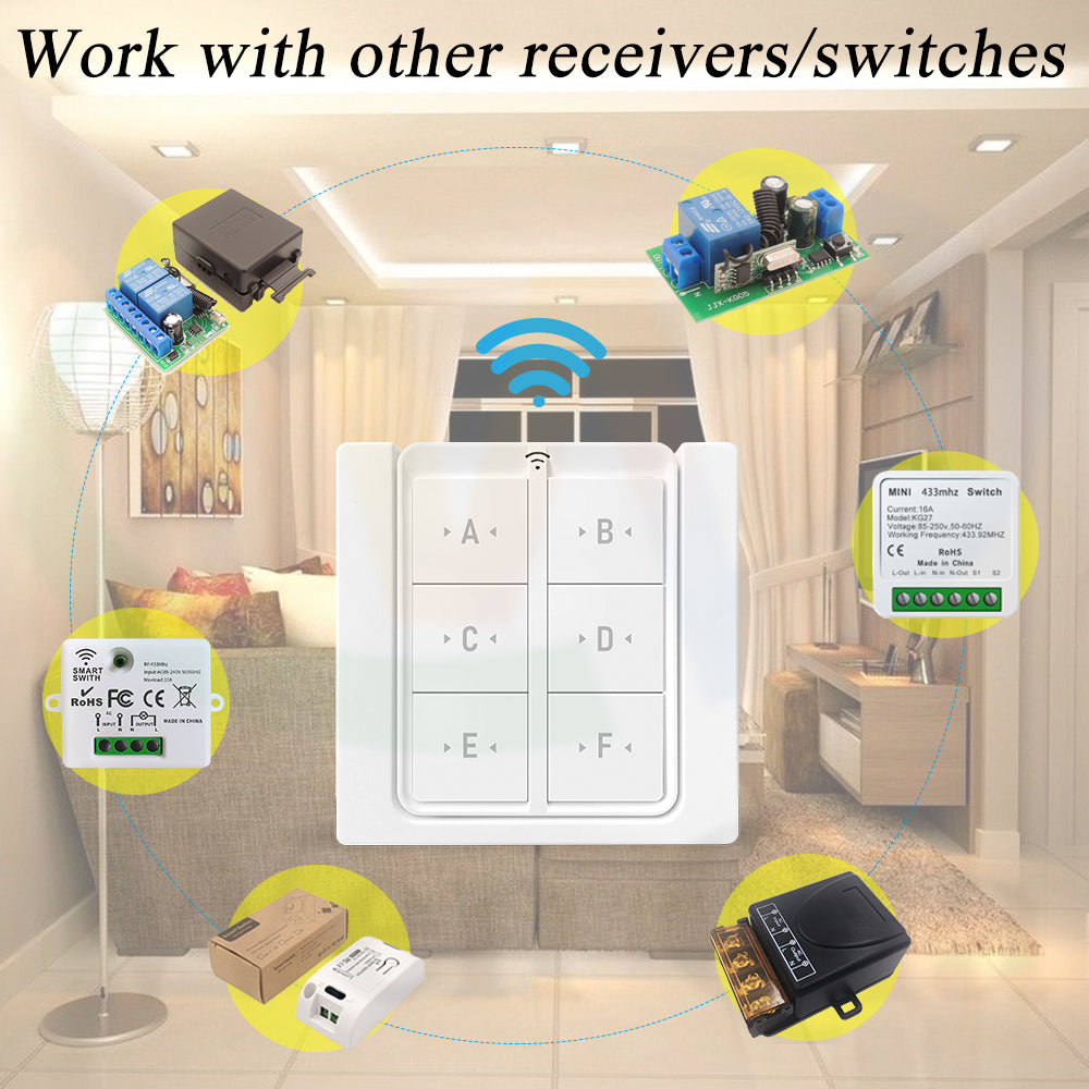 Tuya WiFi RF Smart Light Switch 433 MHz 6 Gang Interruttore da pannello a parete wireless, ricevitore temporizzato 110 V 220 V Funziona con Goole Home/Alexa