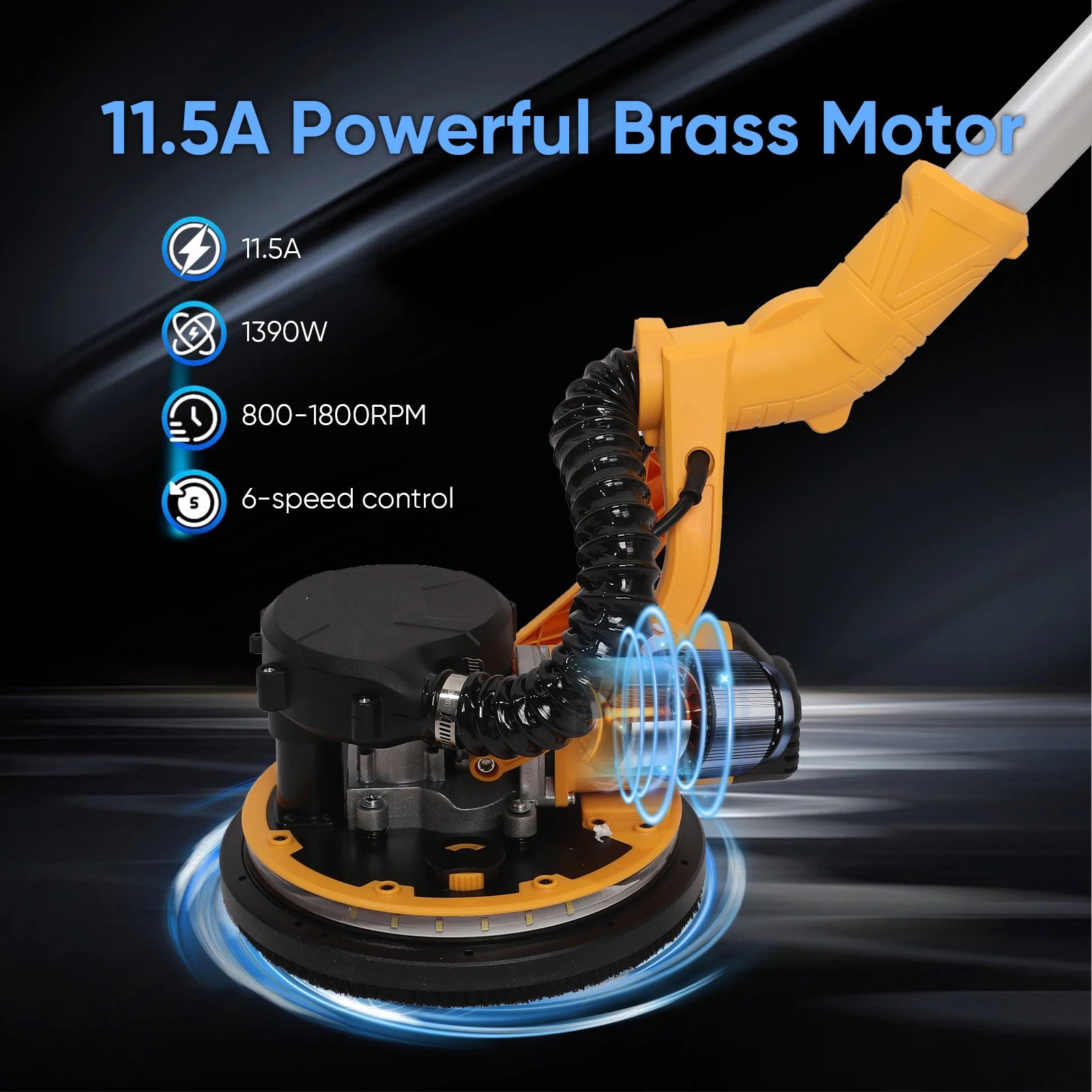 Levigatrice elettrica per cartongesso 1390W Rettificatrice per muro a 6 velocità Stucco senza polvere Auto-vuoto LED Asta lunga Lucidatrice per carta vetrata