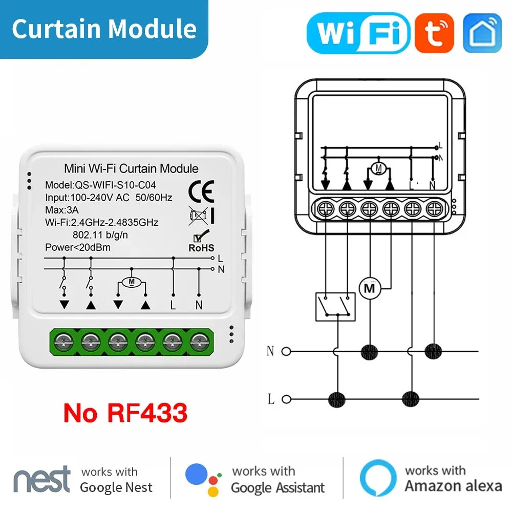 TNCE Tuya Modulo interruttore tenda wifi zigbee rf433mhz, interruttore motore otturatore tende a rullo, controllo intelligente vocale Alexa Google Home