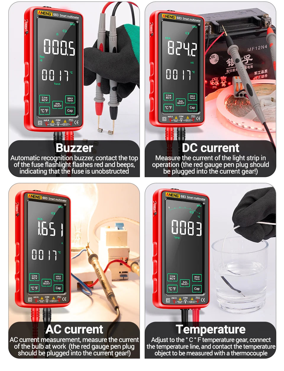 ANENG 683 6000 Conteggi Smart Touch Screen Multimetro Amperometro Ricaricabile AC/DC Tensione Corrente Tester NCV Diodo Elettricista Strumento