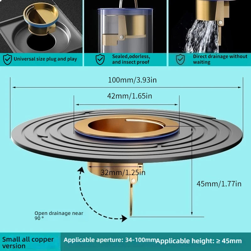 Coperchio per scarico a pavimento del bagno Tappo filtro per lavandino di drenaggio efficiente con prevenzione del riflusso Installazione semplice per WC con doccia