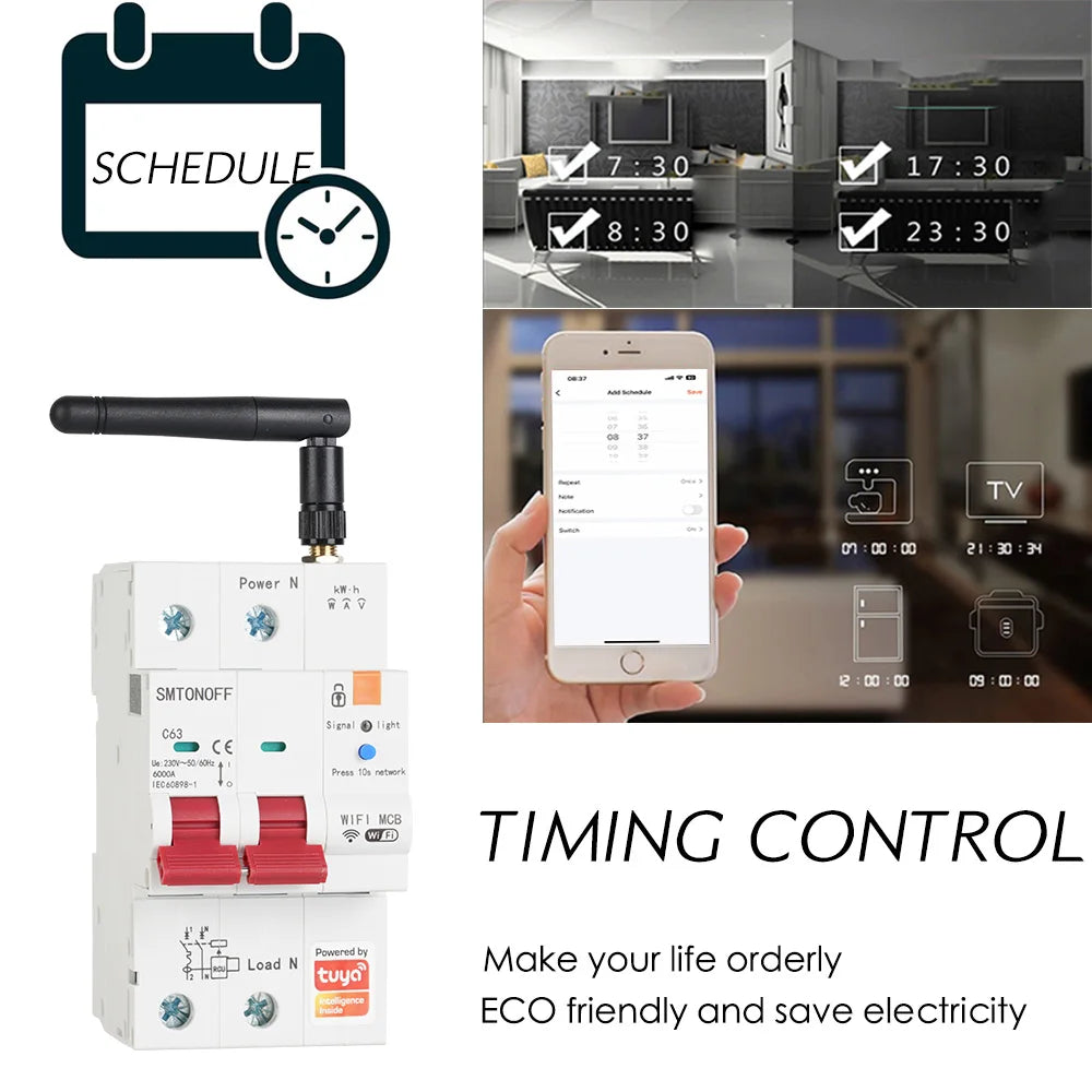 Tuya Smart WiFi 2P 63A MCB RS485 interruttore contatore prepagato interruttore Timer tensione protezione corrente controllo vocale Alexa Google Alice