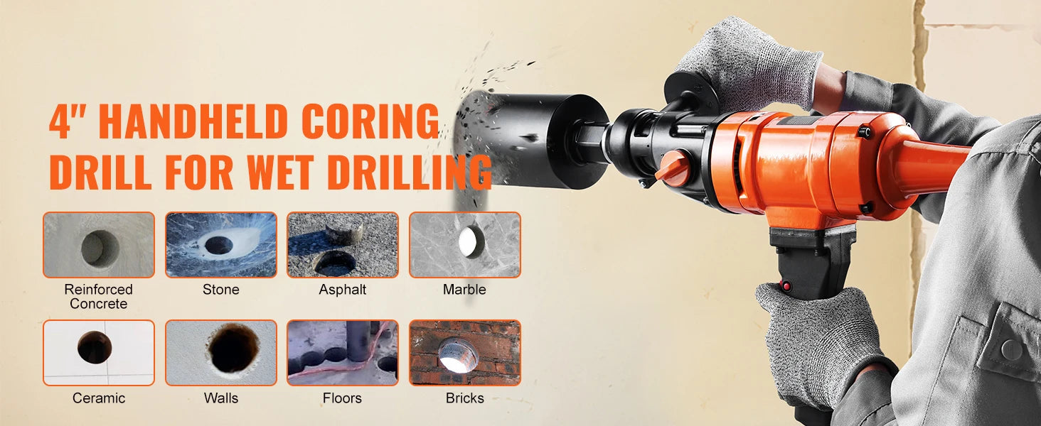 SucceBuy 1500W 4in Bit Diamond Core Drill Machine Palmare Calcestruzzo Core Drill Rig Wet Stepless Velocità Macchina di Perforazione Elettrica