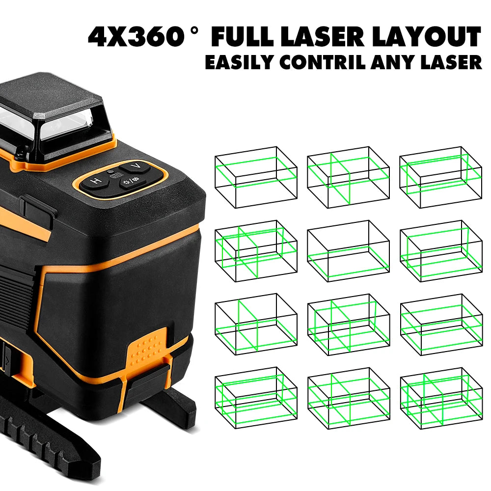 DEKO 4D 16 Linee Livello Laser Autolivellante 360 Linea Trasversale Orizzontale e Verticale Raggio Laser Verde con Treppiede Utensili Elettrici