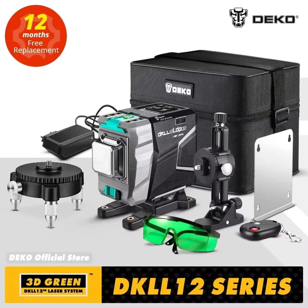 DEKO 12 linee 3D livello Laser verde linee trasversali orizzontali e verticali 520nm, autolivellante automatico, alta precisione (serie muslimah)