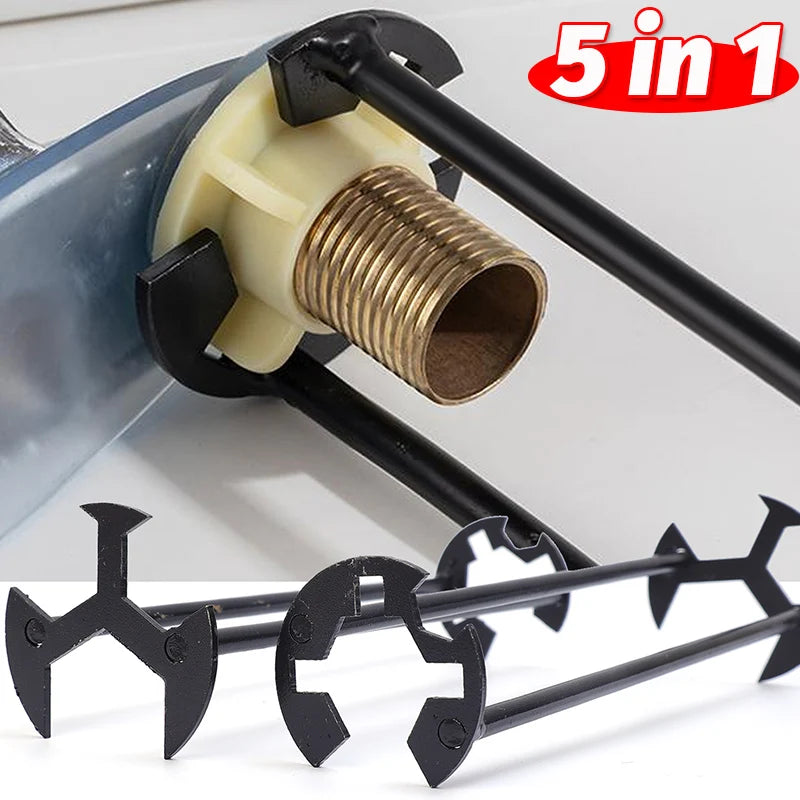 Chiave per lavello 5 in 1 Chiave per rubinetto multifunzionale in acciaio al carbonio Chiave per tubi idraulici Set di riparazione per lavello da cucina per bagno Strumenti hardware