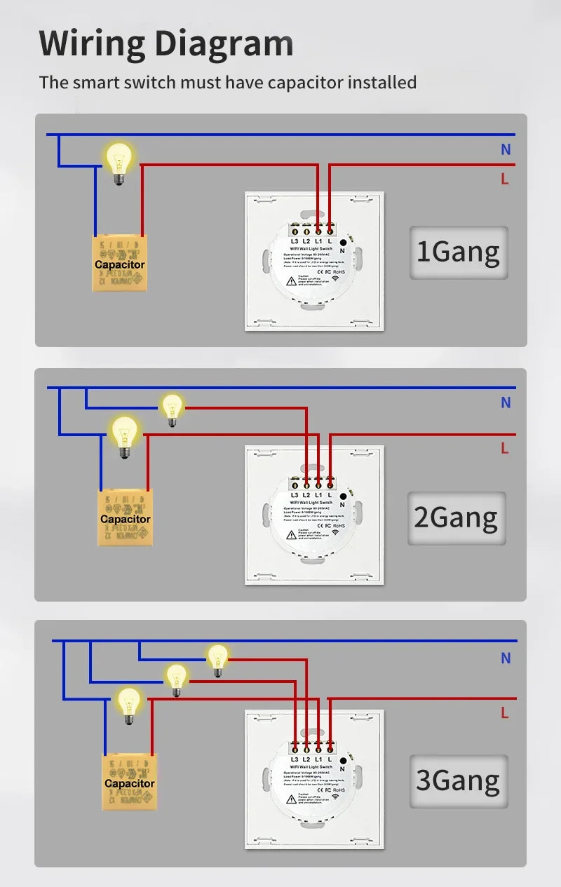TNCE WIFI + Bluetooth Tuya Smart Switch 1/2/3/4 Gang Smart Life Home Light WiFi Touch Switch funziona con Google home Alexa
