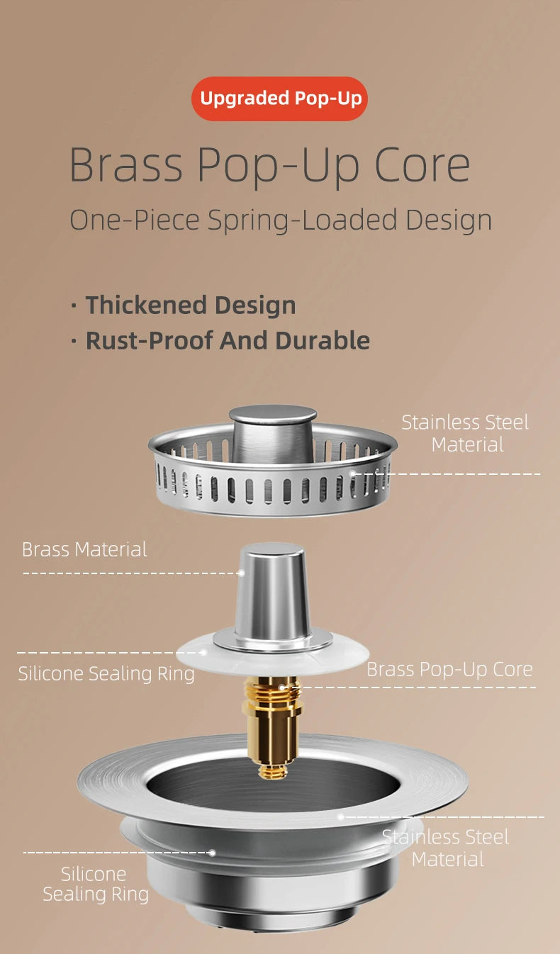 Lavello da cucina filtro di scarico tappo per lavello Pop-Up in acciaio inossidabile tappo per lavello Anti-intasamento cestello per alimenti filtro per odori tappo per lavello