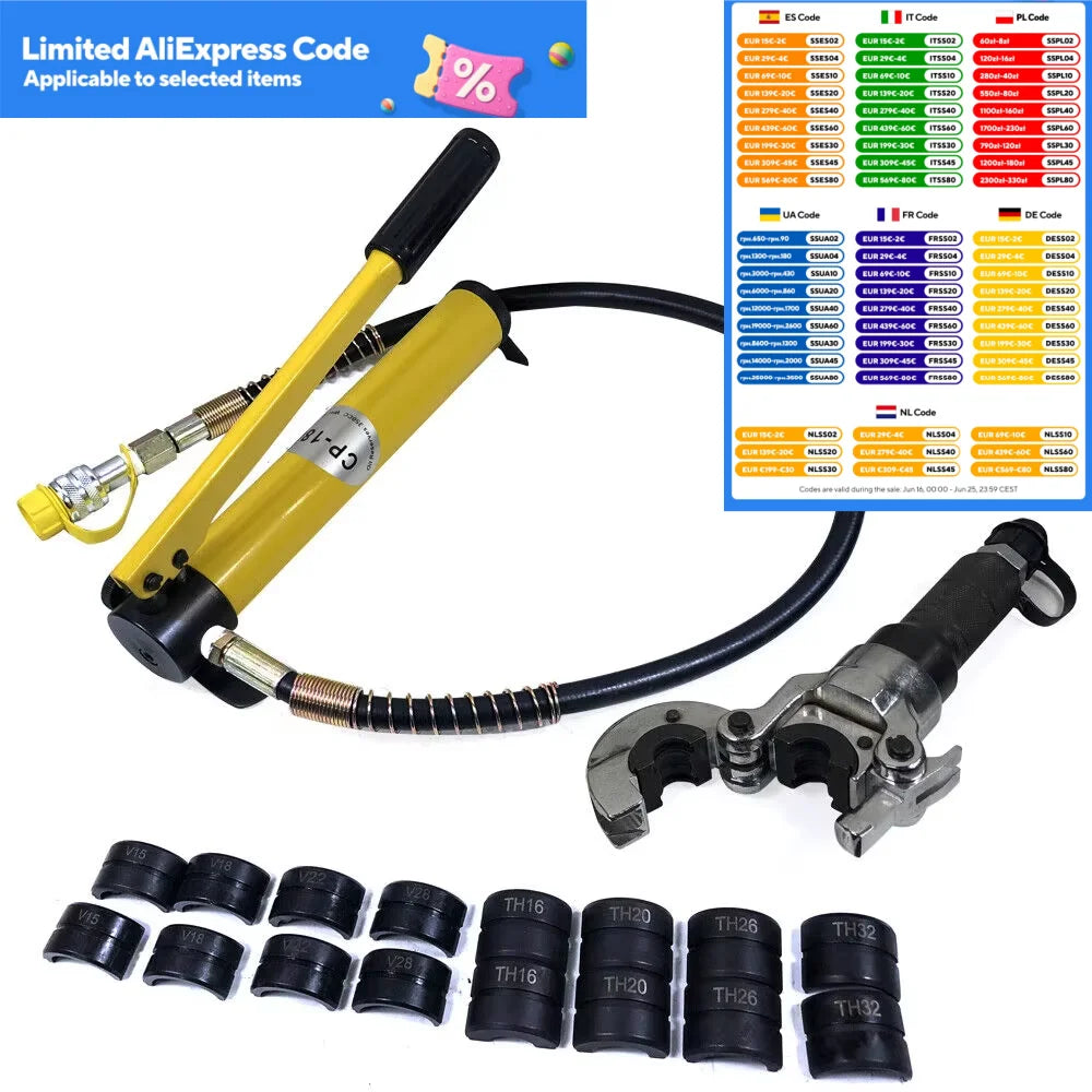 Pinza a crimpare idraulica Tubo in acciaio inossidabile 6T con 9 stampi per pressa in rame V12-28 TH 16-32mm