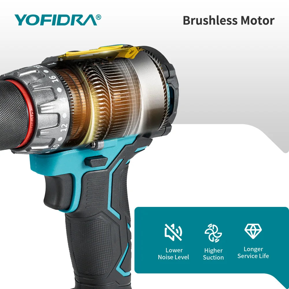 YOFIDRA 700N.M Brushless Trapano a percussione elettrico Cordless Cacciavite Piastre Terreno Lavorazione del legno Strumento elettrico per Makita Batteria Spille