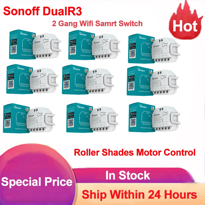 SONOFF Dual R3 2 Gang Wifi Smart Switch Modulo relè doppio con misurazione della potenza Controllo intelligente dell'interruttore dell'otturatore a rullo tramite ewelink