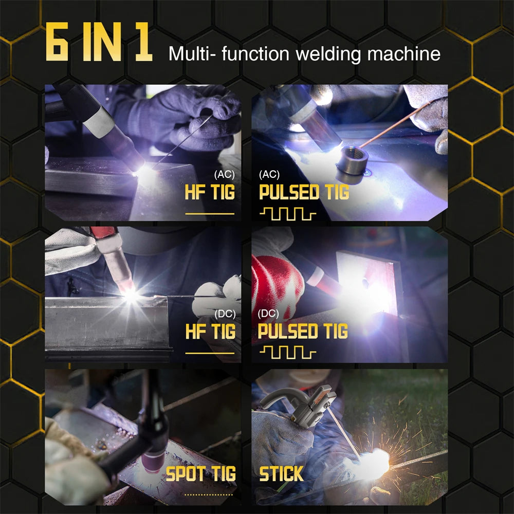 HZXVOGEN 200A 6 in 1 Saldatrice Multifunzione AC/DC HF TIG MMA ARC Argon Preciso Impulso Digitale Saldatore di Alluminio 2T/4T 220V