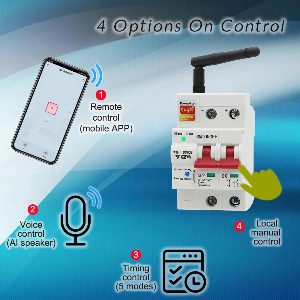 Tuay Smart life WiFi DC Smart Circuit Breaker 12V 24V 48Voverload protezione da cortocircuito con Alexa google home per Smart Home