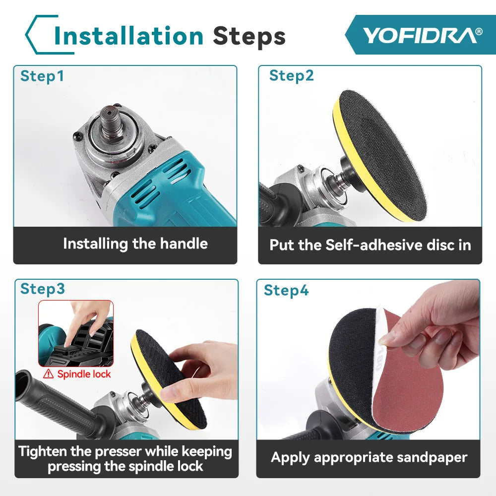 YOFIDRA 125 millimetri Brushless Smerigliatrice Angolare 3 Ingranaggi Rettificatrice Lucidatura Taglio Strumento di Lavorazione Del Legno Per Makita 18V Batteria Spille