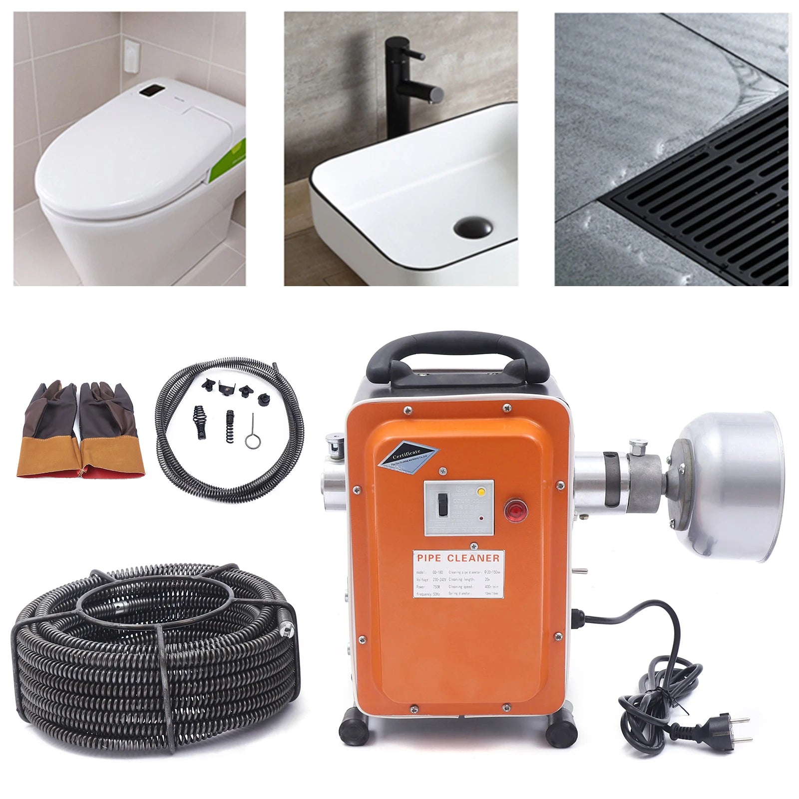 750W Macchina per la pulizia degli scarichi Macchina per la pulizia dei tubi fognari Macchina per la pulizia degli scarichi Kit con molle da 52,49X8,2Ftft per la casa