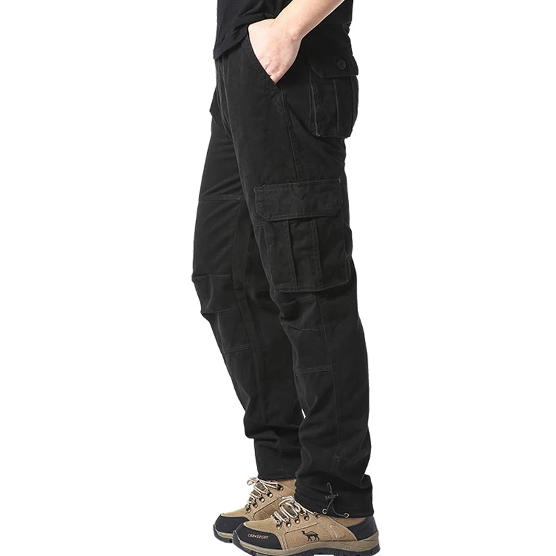 Salopette ampia con tasche grandi Pantaloni tattici da jogging per sport all'aria aperta da uomo Pantaloni da lavoro casual in puro cotone elastico in vita