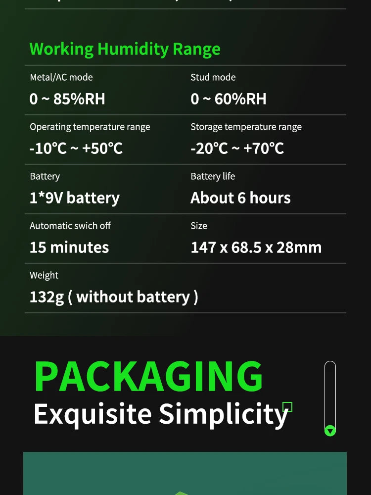 R&D Nuovo cercatore perni Scanner da parete Fili per cavi Localizzatore di profondità Metal Detector da parete Retroilluminato elettronico Cercatore di legno AC nero