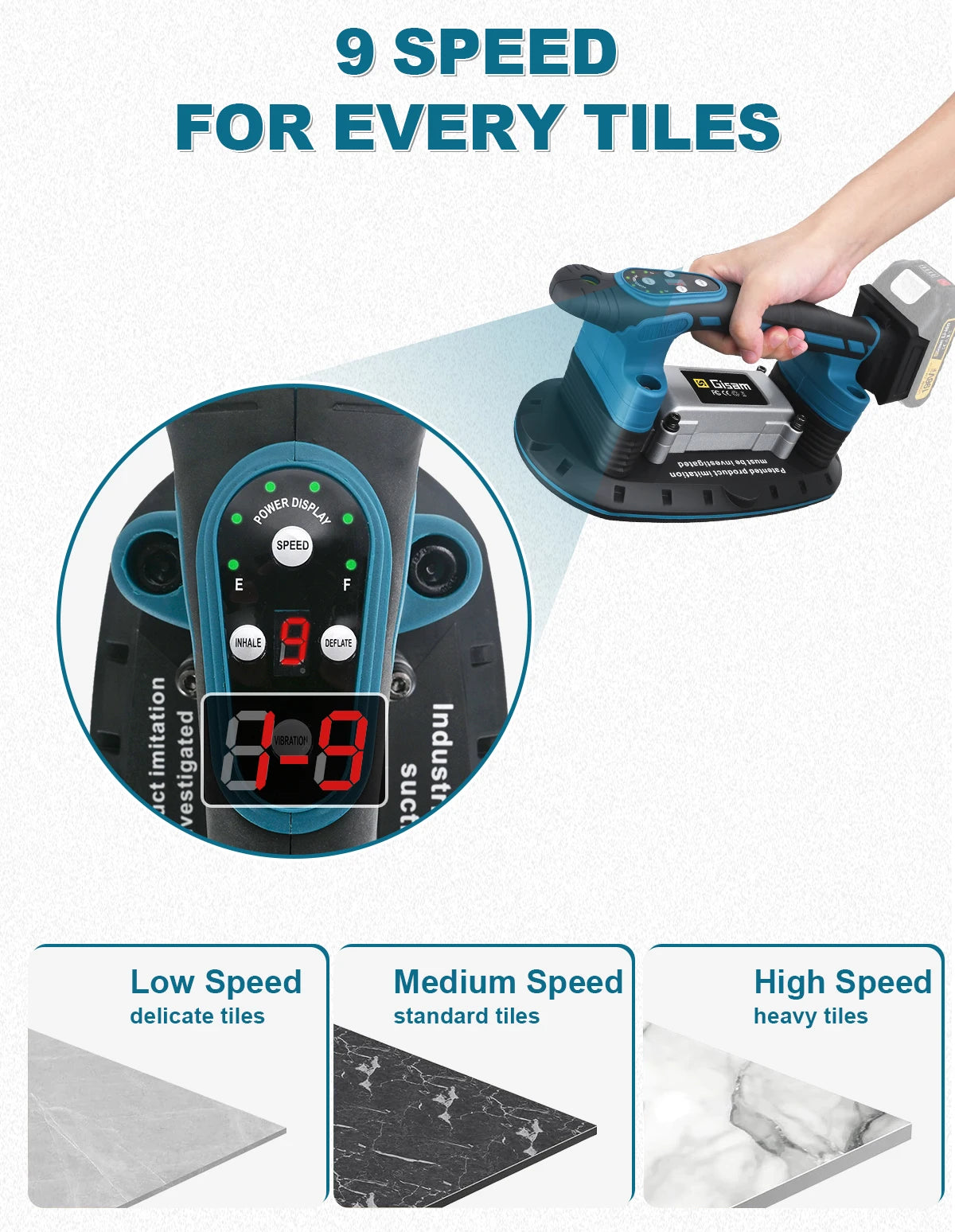 Gisha 500KG Piastrelle Piastrelle Macchina Piastrelle Vibratore Ventosa 9 Gear Pavimento Vibratore Livellamento Strumento di Potere Per makita 18v batteria pin
