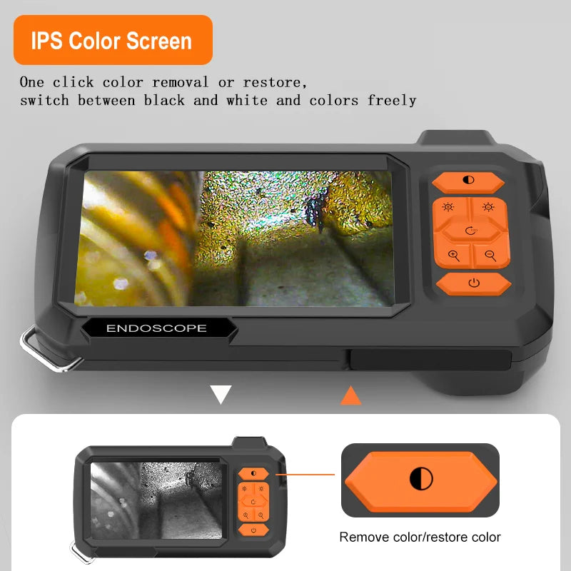 Telecamera per endoscopio Schermo da 4,3 pollici sostituibile Cavo rigido da 1-100 metri HD1080P 8MM Obiettivo per ispezione tubi USB Periscopio LED 2600mAh