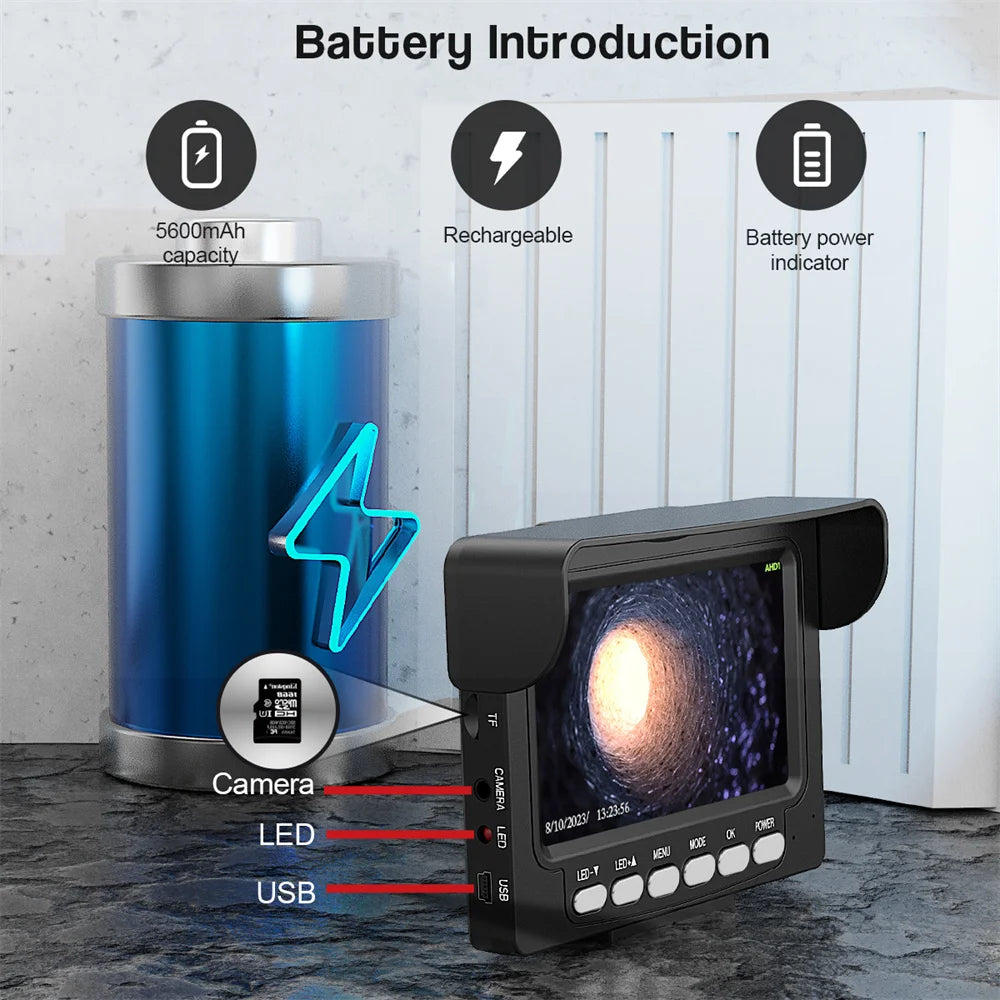 DVR 16GB Card 5600mAh Batteria Telecamera per endoscopio fognario 4.3 "HD Telecamera per condotte di scarico industriale IP68 Telecamera per ispezione tubi fognari
