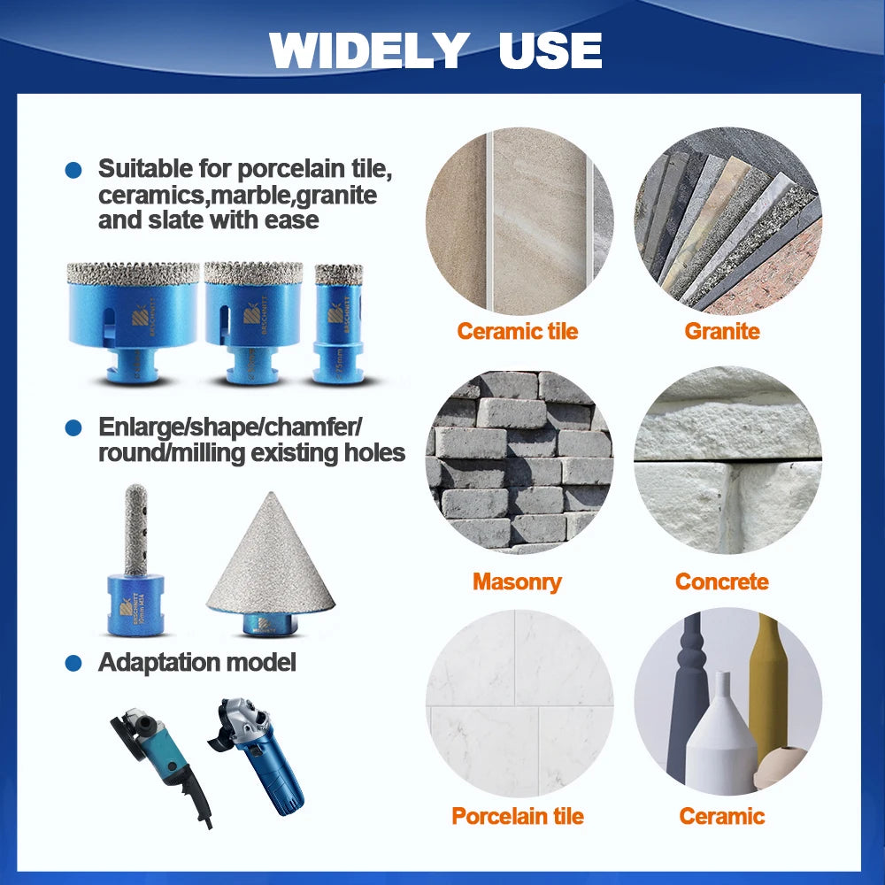 BRSCHNITT-Set di punte per piastrelle diamantate 6/8/25/35/50/68mm Adattatore per fresatura Granito Marmo Pietra Ceramica Porcellana 10 pezzi/kit di utensili