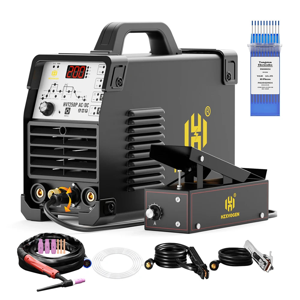 HZXVOGEN 200A 6 in 1 Saldatrice Multifunzione AC/DC HF TIG MMA ARC Argon Preciso Impulso Digitale Saldatore di Alluminio 2T/4T 220V