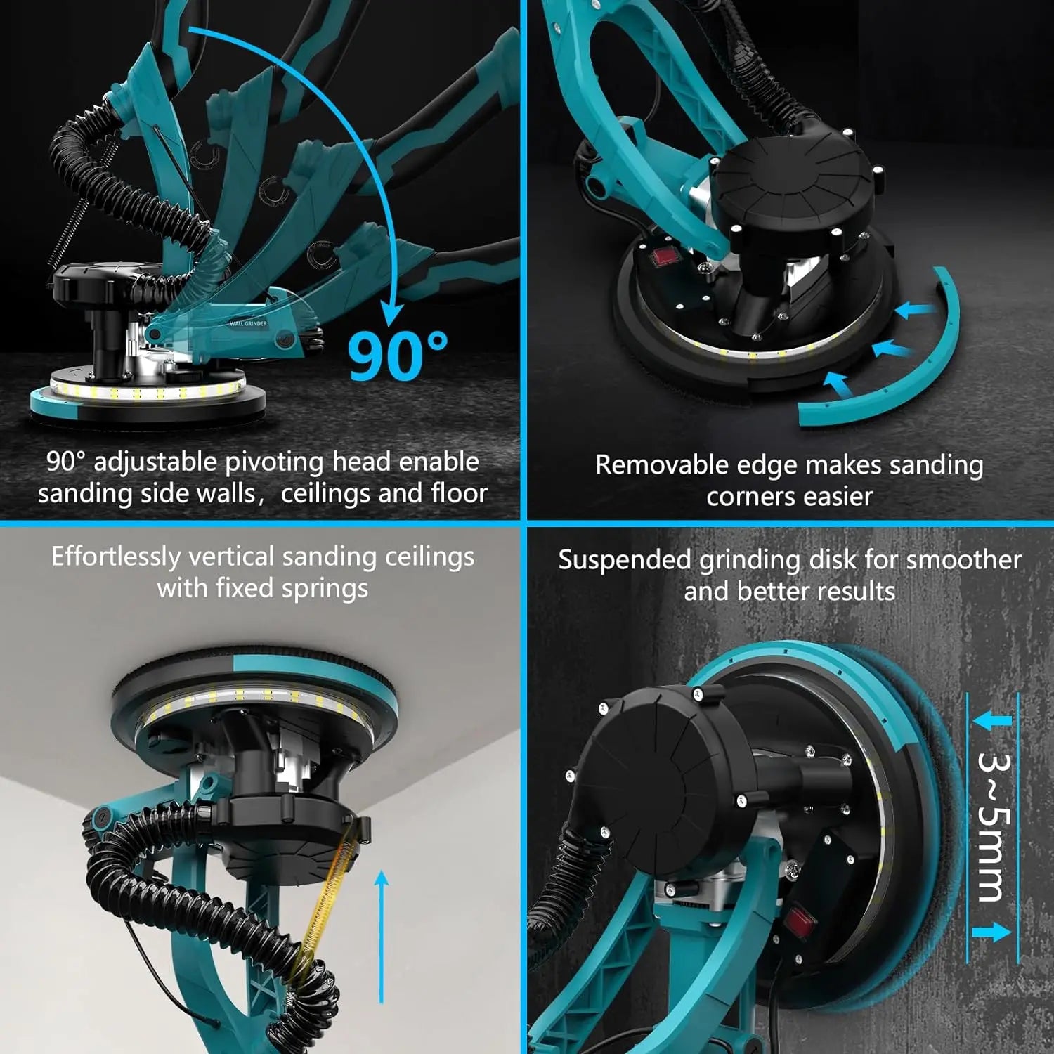 1250W levigatrice elettrica per cartongesso rettificatrice per pareti stucco senza polvere autoaspirante levigatrice portatile polvere automatica