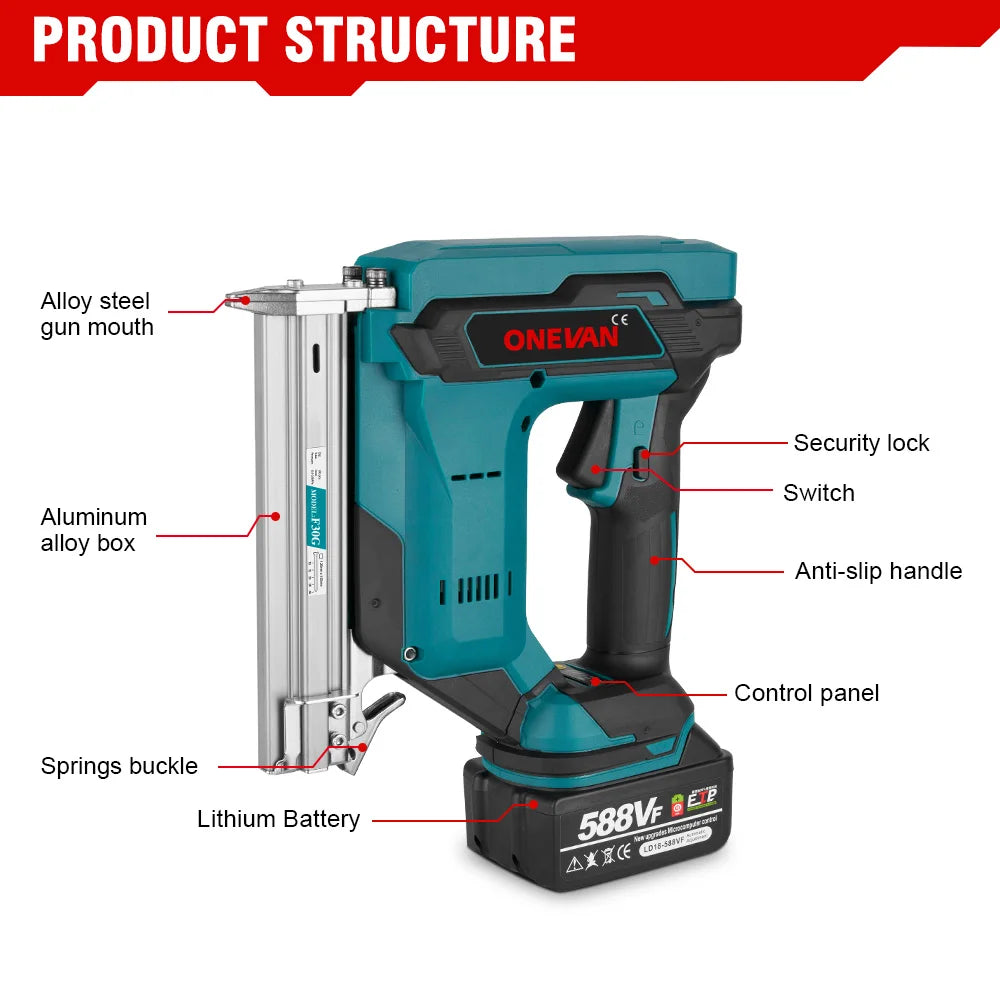 ONEVAN F30G 30 MILLIMETRI Brushless Pistola Sparachiodi Elettrica Cordless Cucitrice Chiodatrice Batteria Al Litio Chiodatura Strumento di Potere Per Makita Batteria Spille