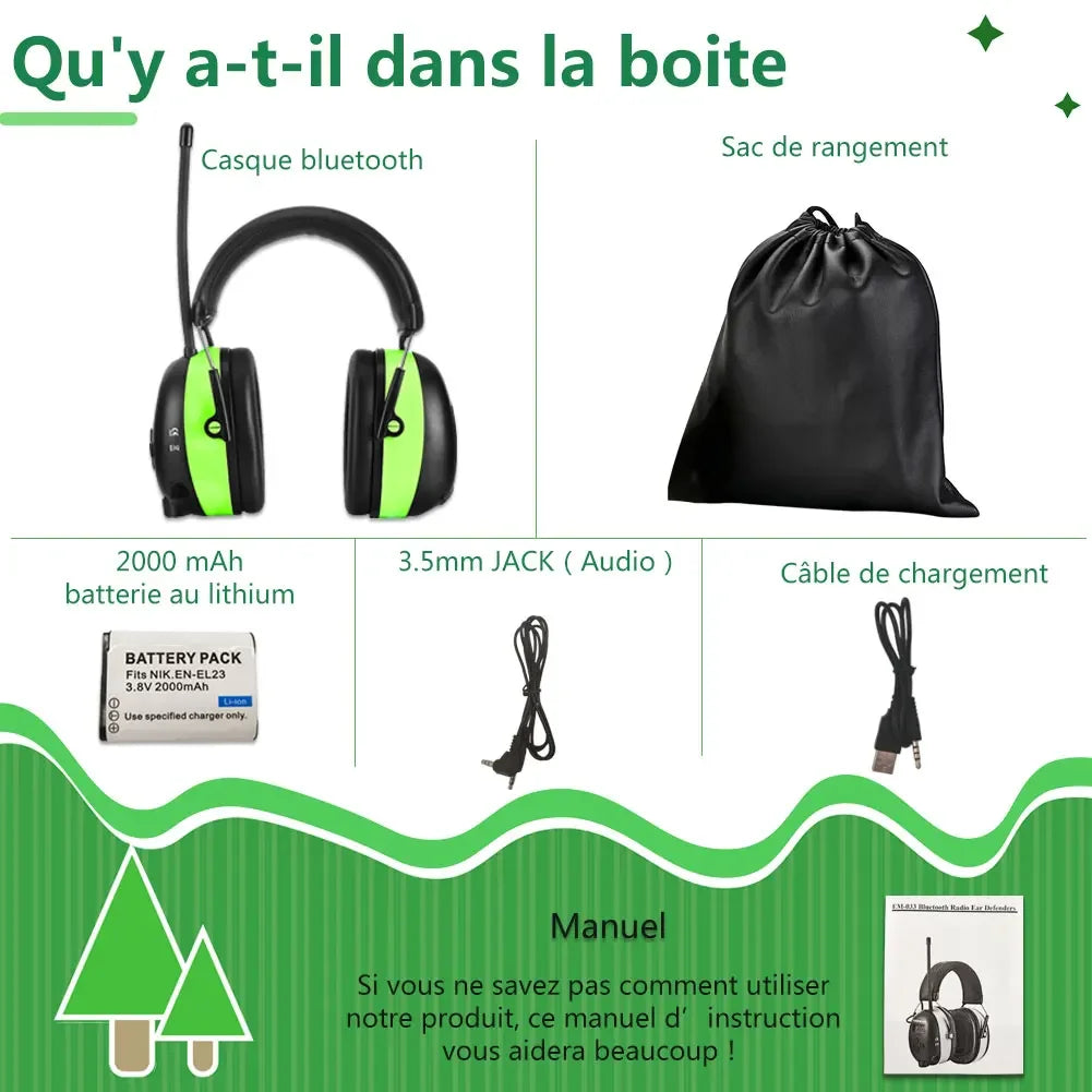 ZOHAN Protezione per le orecchie Protezione per l'udito Bluetooth Cuffie per radio AM FM Cuffie antirumore di sicurezza per la musica