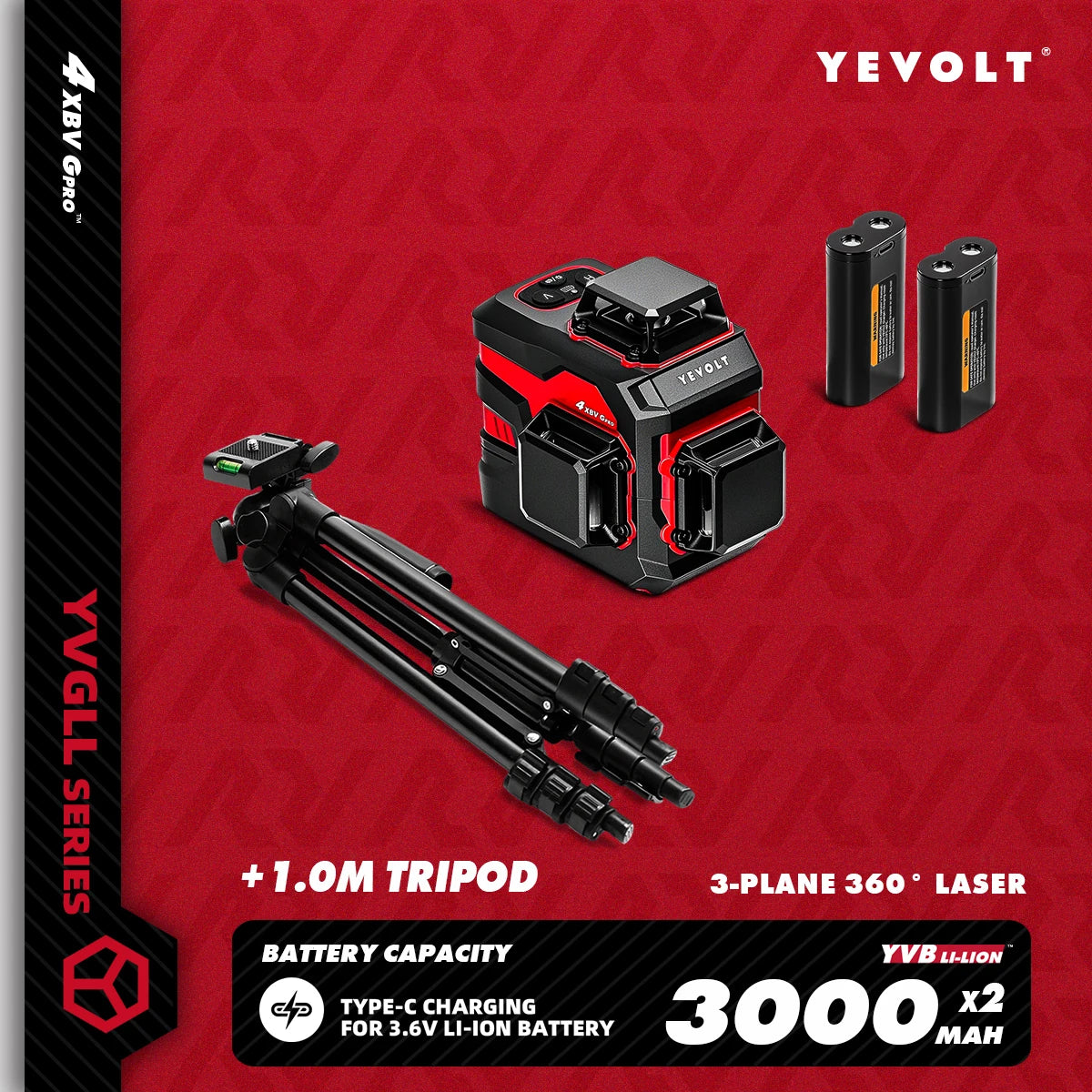 YEVOLT YVGLL4XS12 Livello laser Raggio verde a 12 linee Precisione ±0,2 mm/m, resistenza alla polvere/acqua IP54, livellamento automatico e modalità pendenza