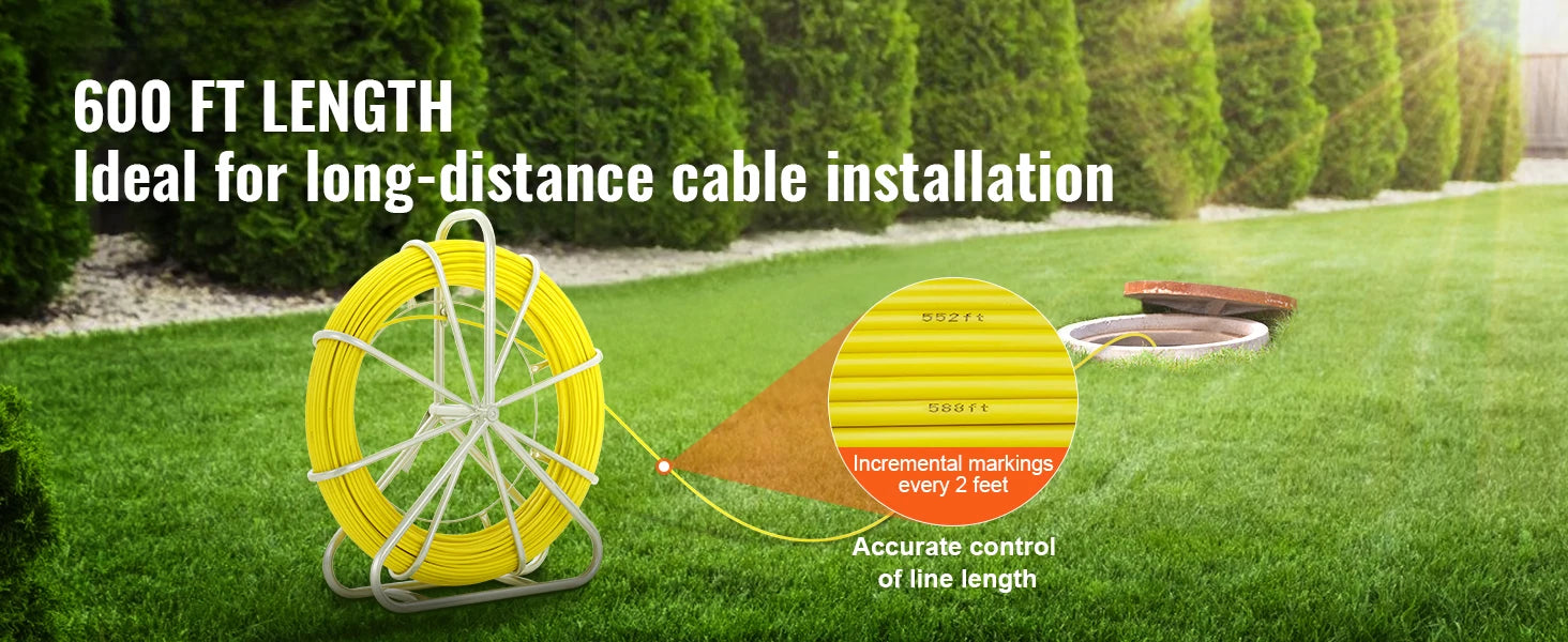 SucceBuy Nastro per pesci in fibra di vetro 425/492/600/656 piedi Condotto Rodder Fishtape Estrattore di filo Strumenti da pesca per pareti e condotti elettrici