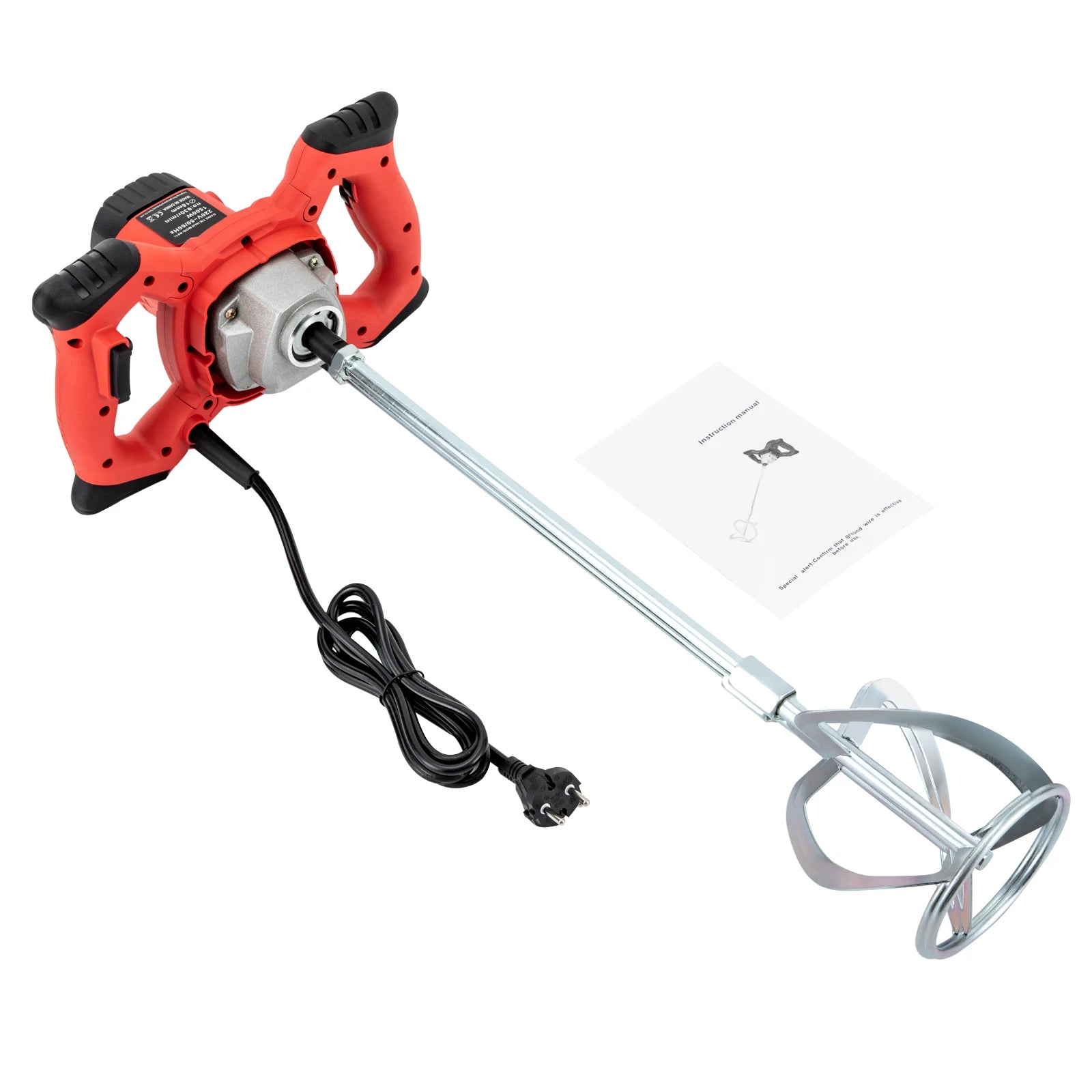 Miscelatore elettrico per calcestruzzo 220V 1500W Frullatore per intonaco per malta cementizia portatile a 6 velocità con doppia lama a forma di S