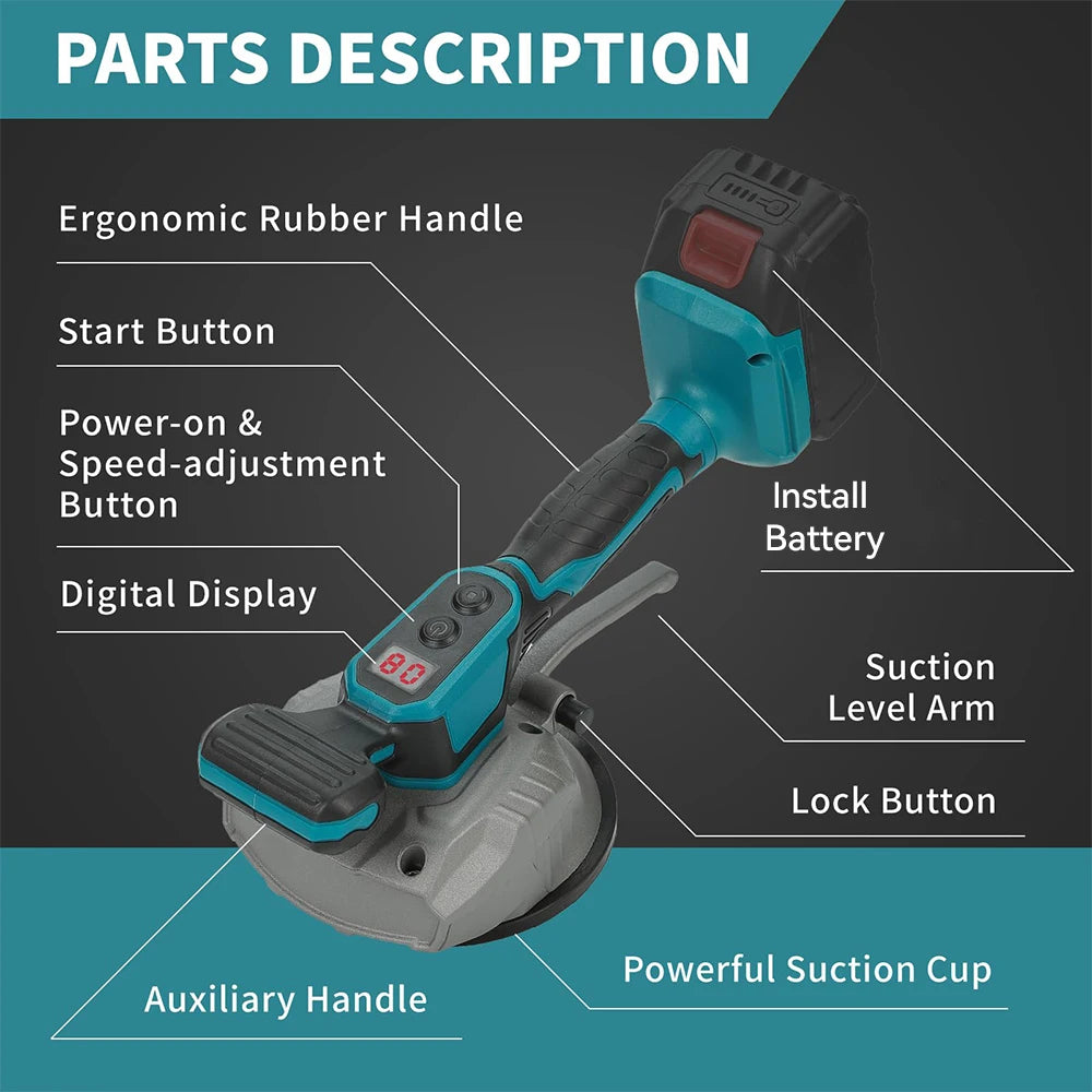 Hikity Piastrelle Livellatrice a Vibrazione Macchina per la Posa di Piastrelle a 8 Velocità Strumento Vibrante per Posa di Piastrelle per Pavimenti a Parete per Batteria Makita 18V