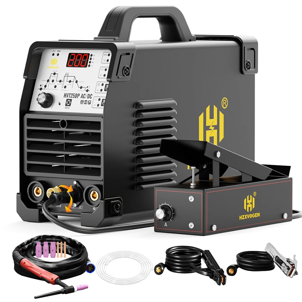 HZXVOGEN 200A 6 in 1 Saldatrice Multifunzione AC/DC HF TIG MMA ARC Argon Preciso Impulso Digitale Saldatore di Alluminio 2T/4T 220V