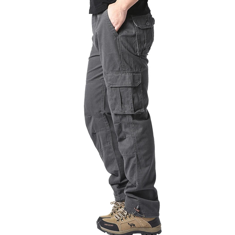 Salopette ampia con tasche grandi Pantaloni tattici da jogging per sport all'aria aperta da uomo Pantaloni da lavoro casual in puro cotone elastico in vita