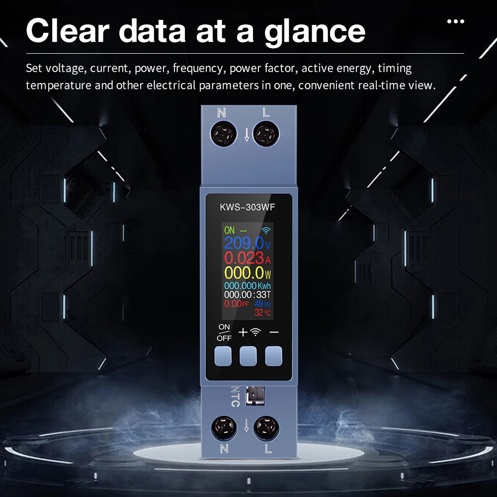 KWS-303 Tuya WiFi Misuratore di potenza APP Controllo 8 in1 Contatore di energia 85-290V/40A Misuratore di tensione e corrente Misuratore di elettricità Vita intelligente