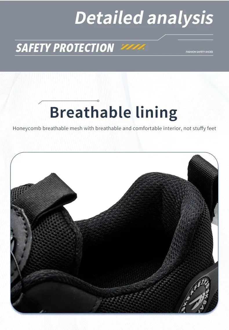 Pulsante rotante Nuove scarpe antinfortunistiche da uomo Scarpe da lavoro anti-smash anti-puntura Scarpe sportive da uomo di moda Stivali protettivi di sicurezza da uomo