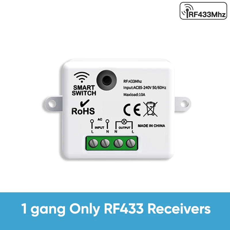 Ricevitore relè TNCE RF433, interruttore della luce wireless Mini telecomando 433 Mhz, interruttore trasmettitore da parete 1/2/3Gang, ventilatore lampada a LED intelligente