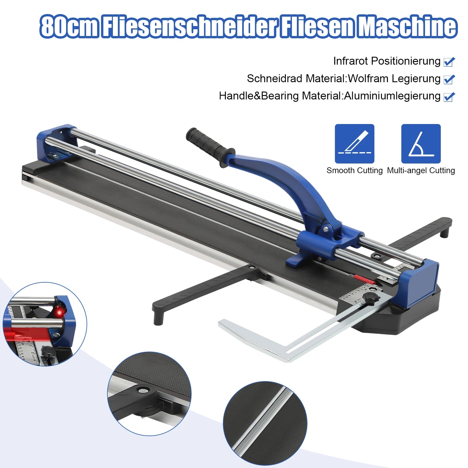 Tagliapiastrelle manuale Ruota in lega di tungsteno Posizionamento a infrarossi blu Doppio binario 0-90 °   Regolabile