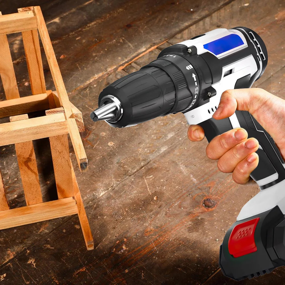 Trapano a percussione a batteria 21V Cacciavite elettrico Trapano a percussione elettrico Mini trapano a mano wireless 1400 giri/min Utensile elettrico multifunzionale