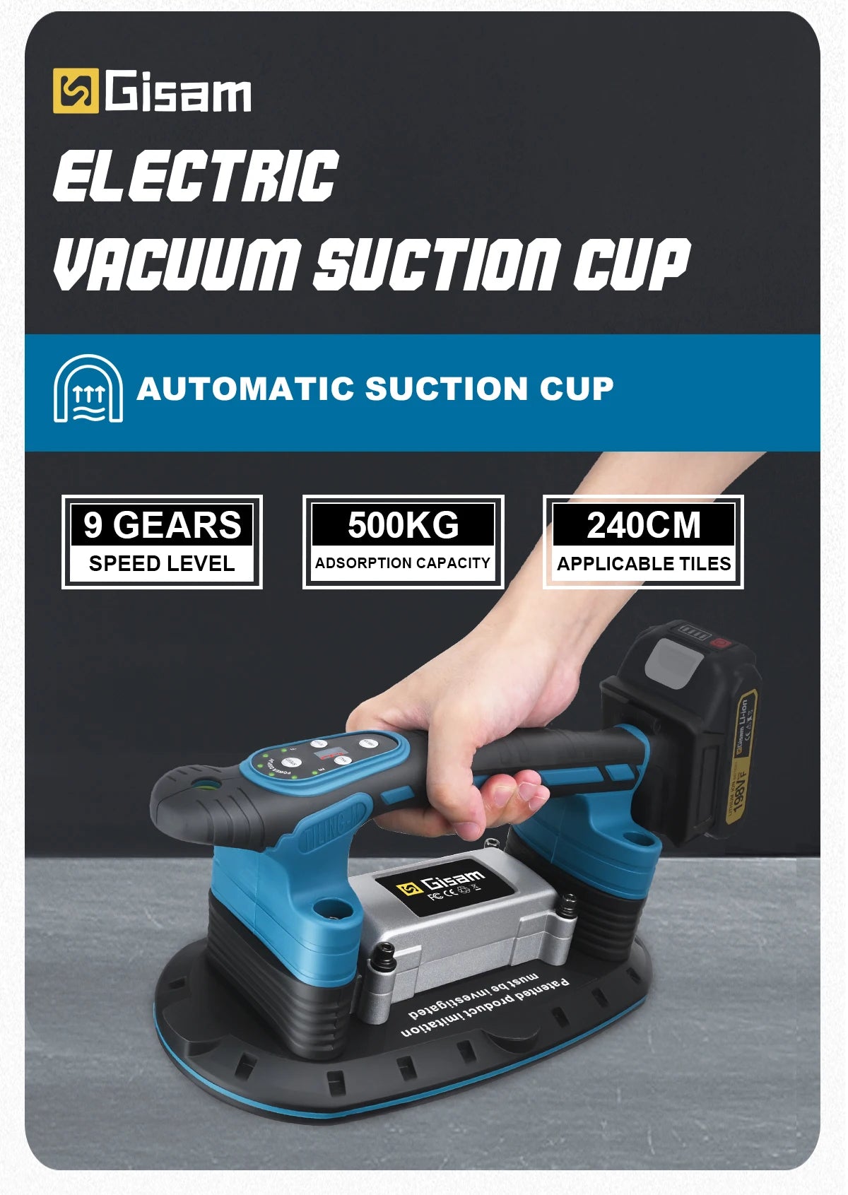 Gisha 500KG Piastrelle Piastrelle Macchina Piastrelle Vibratore Ventosa 9 Gear Pavimento Vibratore Livellamento Strumento di Potere Per makita 18v batteria pin