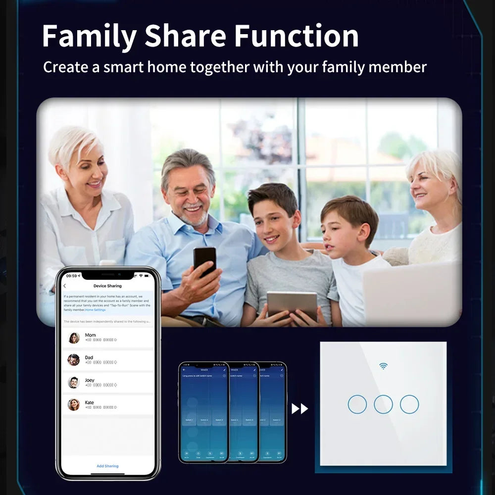 TNCE Tuya Switch WIFI RF US/EU, 1/2/3/4 Gang No/Con cavo neutro Controller luce LED da parete, Vita intelligente, Voce Alexa Google Home