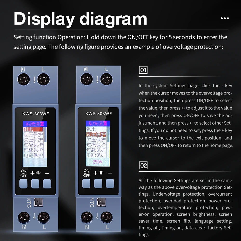 KWS-303 Tuya WiFi Misuratore di potenza APP Controllo 8 in1 Contatore di energia 85-290V/40A Misuratore di tensione e corrente Misuratore di elettricità Vita intelligente