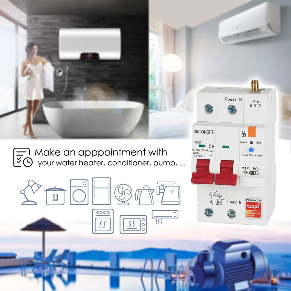 Tuya Smart WiFi 2P 63A MCB RS485 interruttore contatore prepagato interruttore Timer tensione protezione corrente controllo vocale Alexa Google Alice