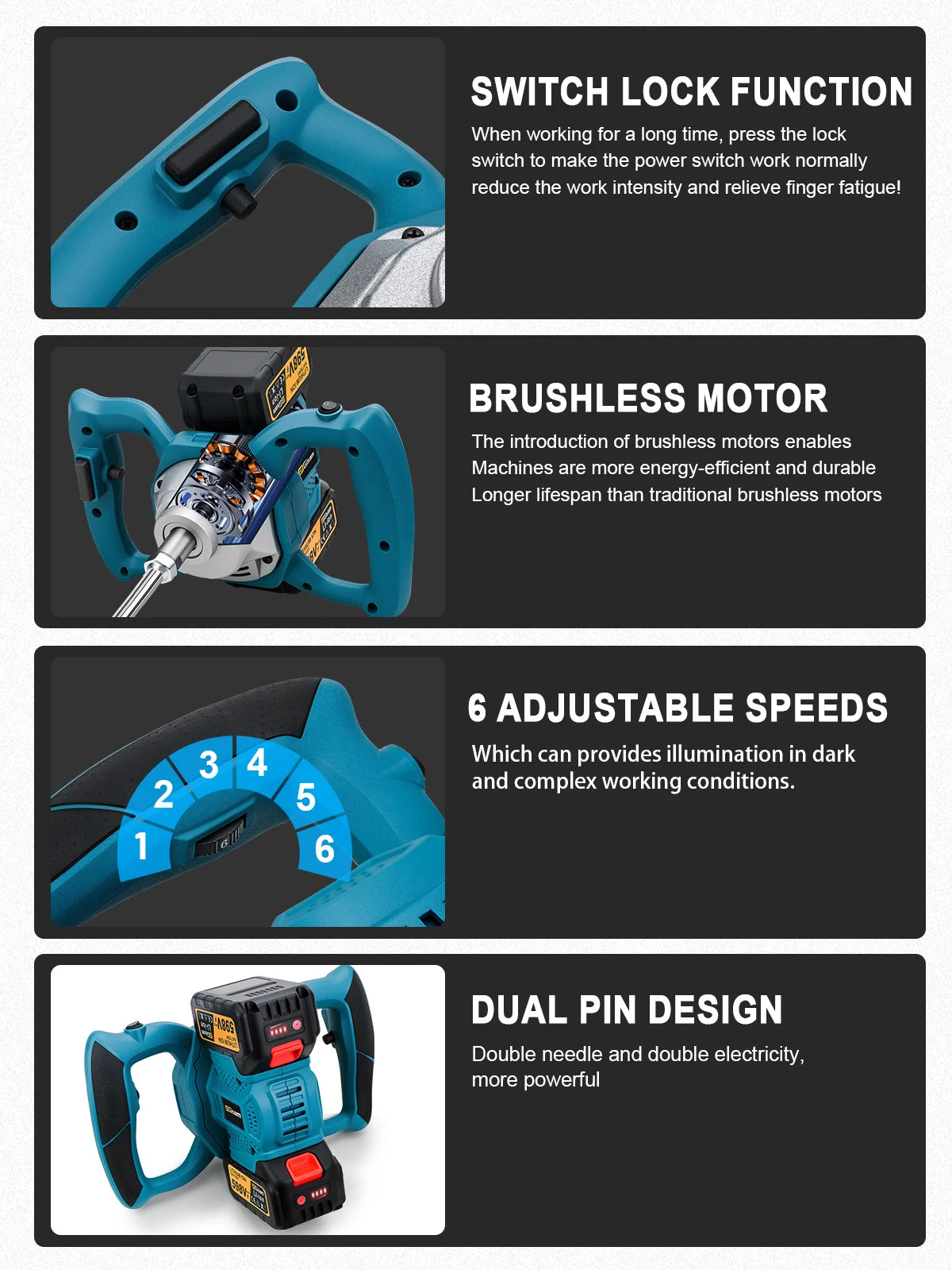 Gami 40V Brushless Elettrico Betoniera Mixer 6 Velocità Cordless Malta di Cemento Gesso Vernice Frullatore Per makita 18v batteria pin