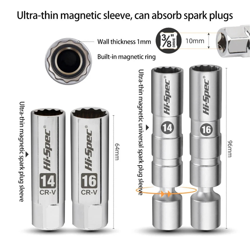 Kit chiave dinamometrica regolabile con precisione 3/8" 10-60N.m con cricchetto a doppia direzione e strumento per la rimozione di candele magnetiche