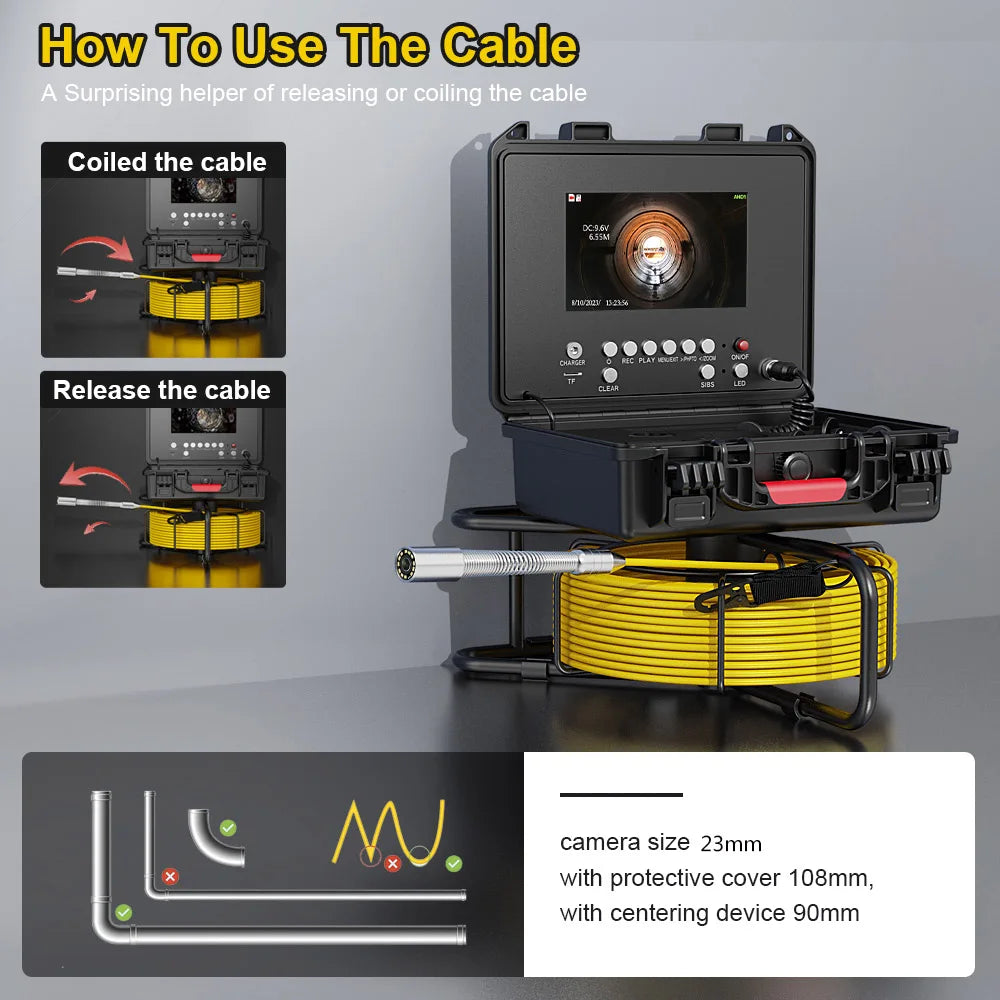 Contatore di distanza Ispezione fognaria Tubo 7" Ultra HD Wireless WiFi/DVR 23MM Videocamera Scarico Endoscopio industriale