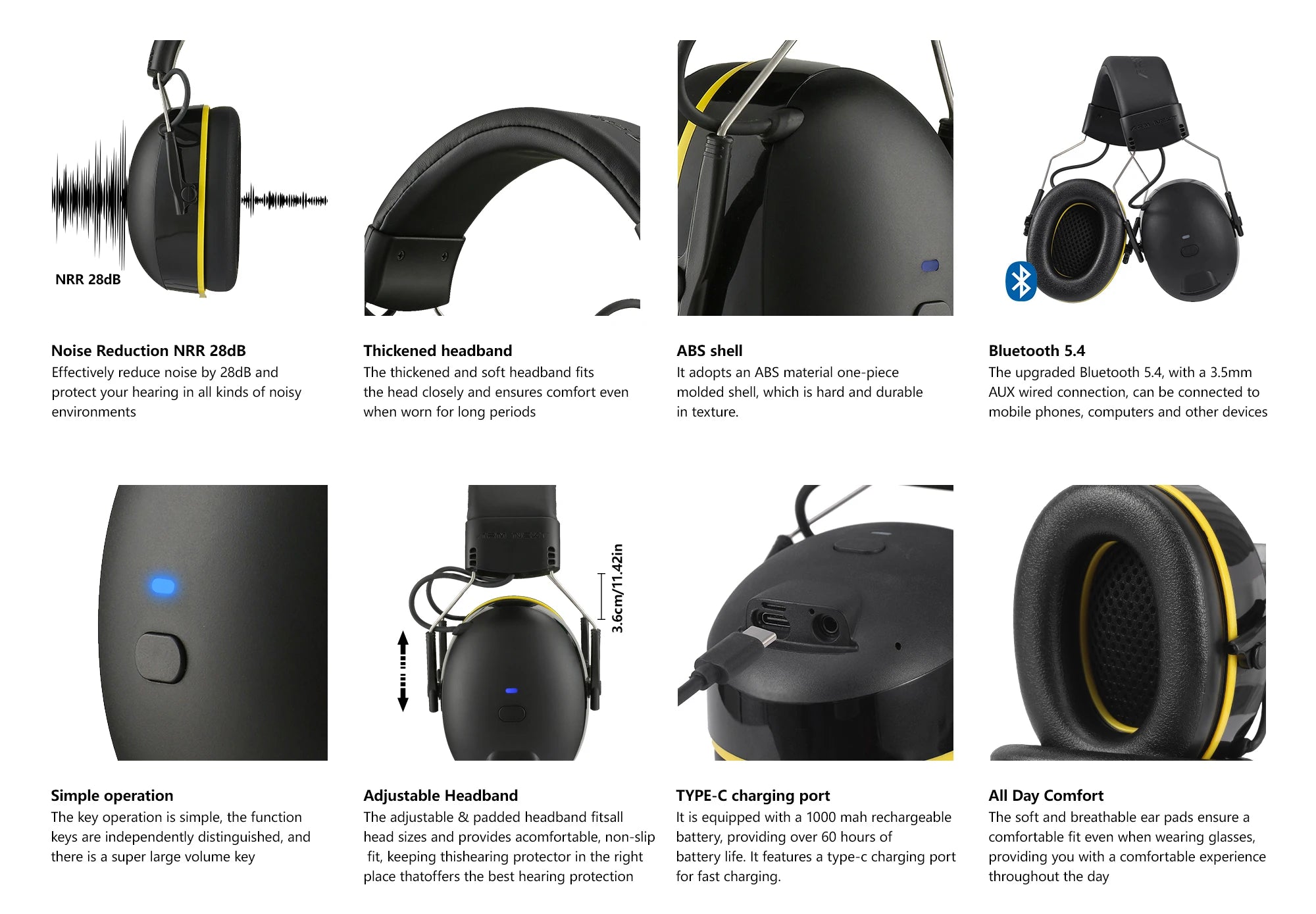 SNR 30dB Bluetooth 5.4 Paraorecchie Ricaricabile Protezione uditiva industriale per lavoratori edili Riduzione del rumore Sicurezza