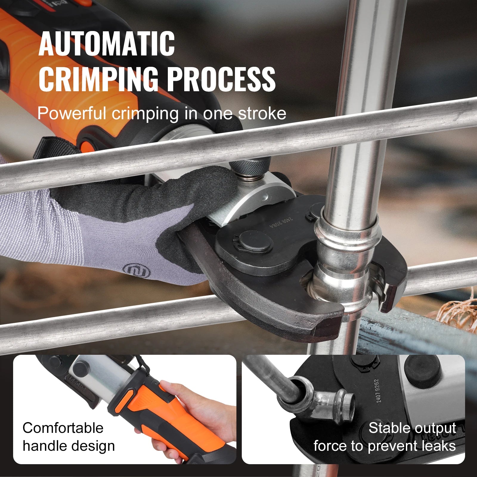 VEVOR Strumenti per crimpare tubi Raccordi per tubi in rame Piegatrice Kit di strumenti per pressatura idraulica V15 V22 V28 ganasce con 2 batterie 20V 4.0Ah