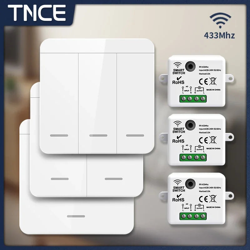 Ricevitore relè TNCE RF433, interruttore della luce wireless Mini telecomando 433 Mhz, interruttore trasmettitore da parete 1/2/3Gang, ventilatore lampada a LED intelligente